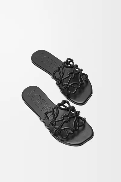 Loewe Petal Anagram Slides In Soft Calfskin In Black