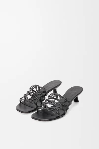 Loewe Petal Anagram Leather Caged Mule Sandals In Gray