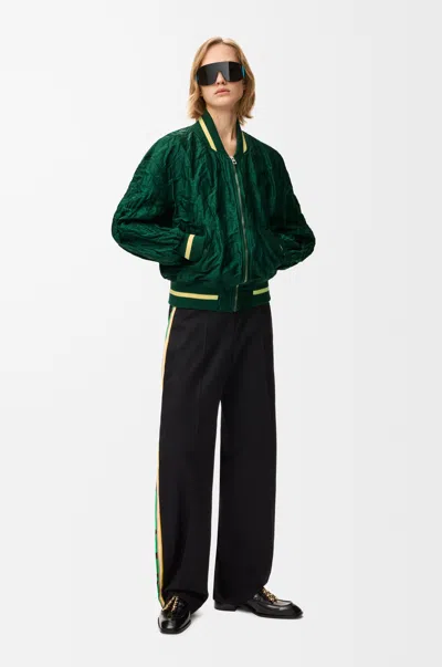 Loewe Womens Dark Green Crinkled-texture Striped-trim Woven Bomber Jacket In Gray