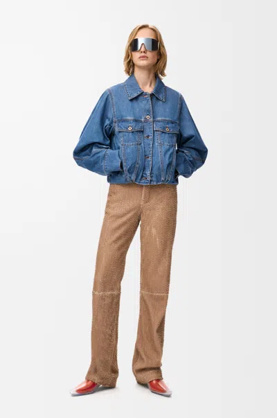 Loewe Cropped Denim Jacket With Wide Sleeves In Blue