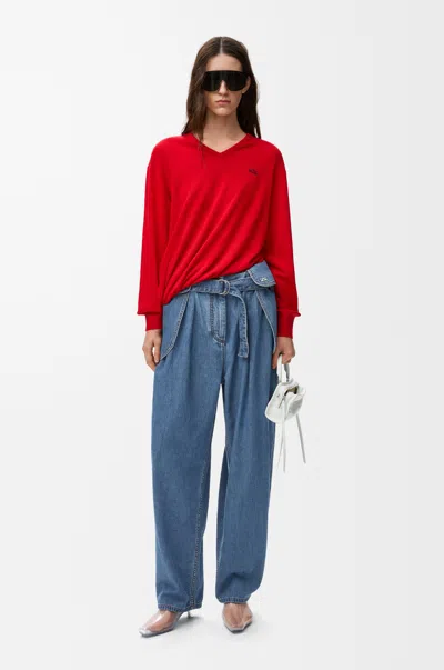 Loewe Womens Light Blue Side-flap Balloon-leg High-rise Jeans