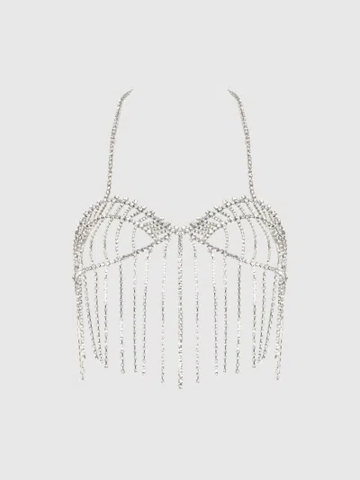 Frederick's Of Hollywood Ziggy Rhinestone Cropped Cami Top In Silver