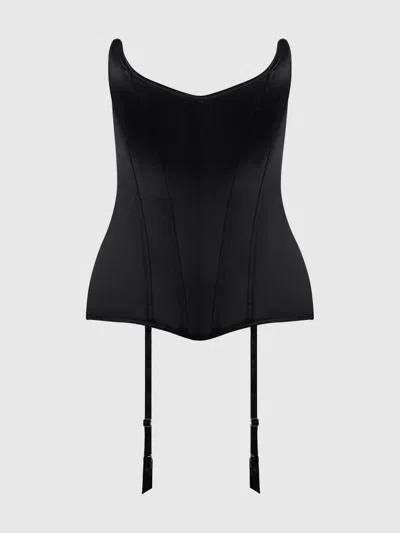 Frederick's Of Hollywood Iconic Satin Scoop Neck Corset In Black