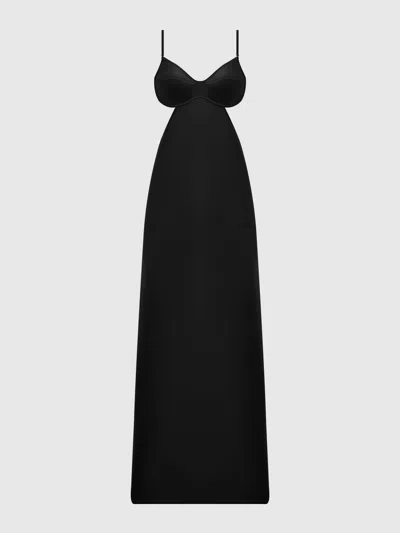 Frederick's Of Hollywood Petra Satin Monowire Cutout Gown In Black