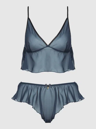 Frederick's Of Hollywood Rowen Chiffon Sleep Cami & Panty In Blue