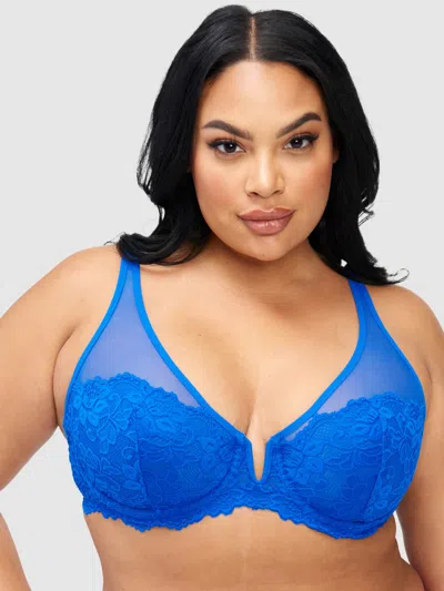 Frederick's Of Hollywood Jessica Lace Full Figure Bra In Blue