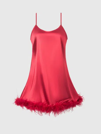 Frederick's Of Hollywood Scarlett Satin & Feather Sleep Slip In Red