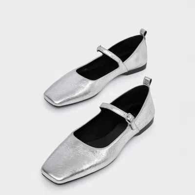Vagabond Delia Buckle-strap Square-toe Ballet Flats In Silver