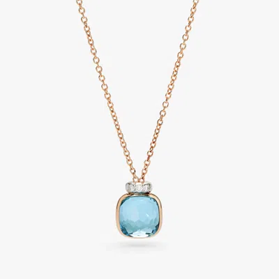 Pomellato Nudo Classic Rose Gold Sky Blue Topaz Necklace With Diamonds