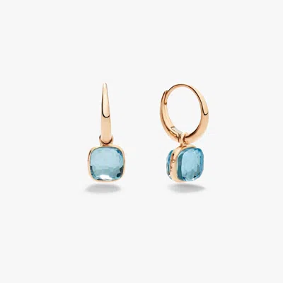 Pomellato Rose Gold And Blue Topaz Nudo Earrings