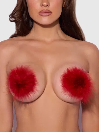 Frederick's Of Hollywood Round Feather Pasties In Red