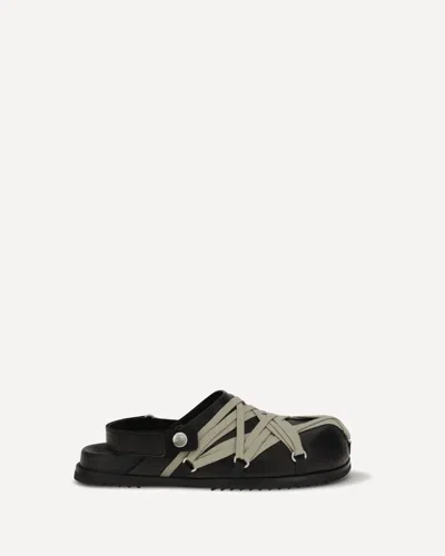 Rick Owens Megalace Mule Granola Black Leather Sandals