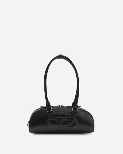 Diesel Elongated Bowling Dome Shoulder Bag In Smooth Black Leather