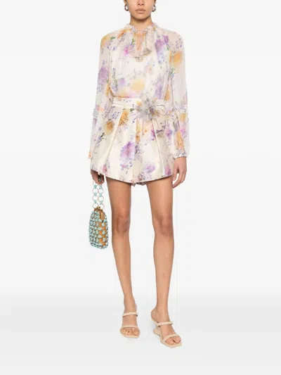 Zimmermann Womens Cream Dahlia Luna Floral-print Silk-blend Shorts Xs In White