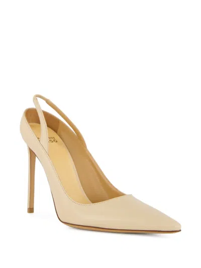 Francesco Russo Leather Slingback Pumps With High Stiletto Heel In Neutral