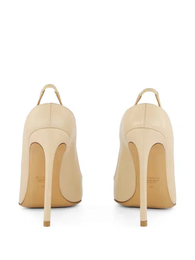 Francesco Russo Leather Slingback Pumps With High Stiletto Heel In Neutral