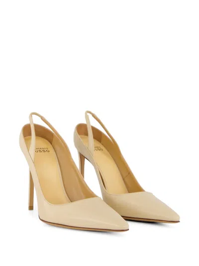 Francesco Russo Leather Slingback Pumps With High Stiletto Heel In Neutral