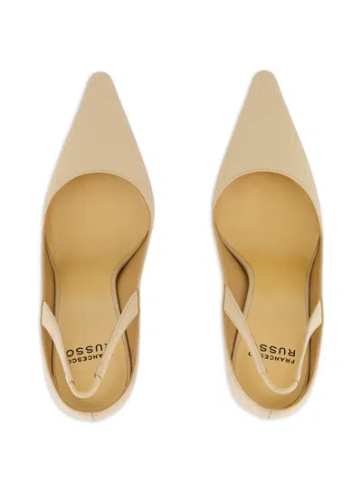 Francesco Russo Leather Slingback Pumps With High Stiletto Heel In Neutral