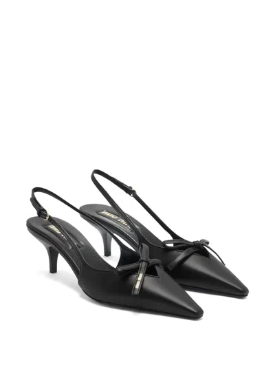 Miu Miu Chic Leather Kitten Heel Pumps With Buckle In Black