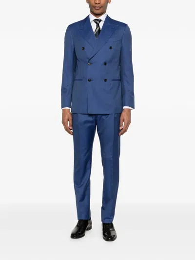 Caruso Double-breasted Suit In Blue