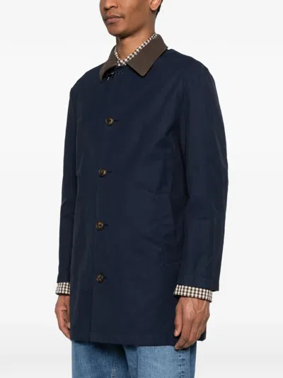 Fay Button Collar Coat In Blue
