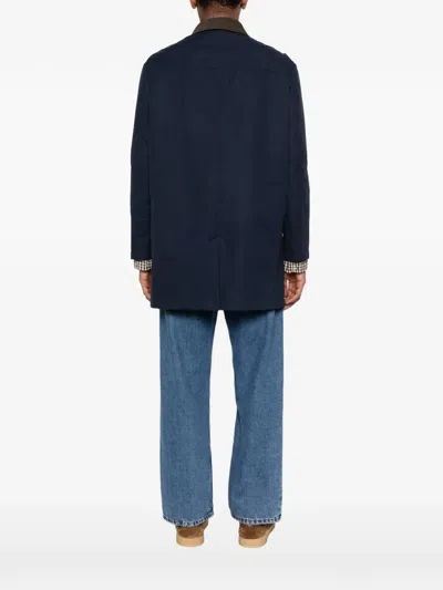 Fay Button Collar Coat In Blue