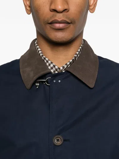 Fay Button Collar Coat In Blue