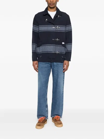 Fay Striped Toggle Coat In Blue