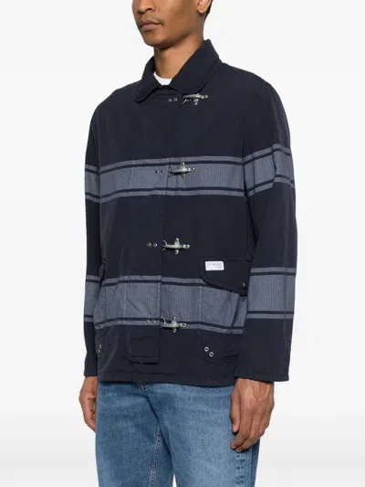 Fay Striped Toggle Coat In Blue