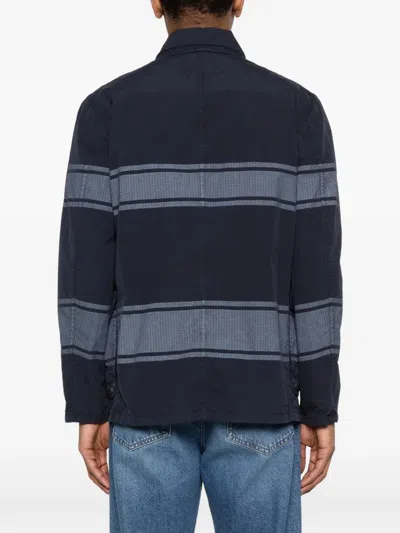 Fay Striped Toggle Coat In Blue