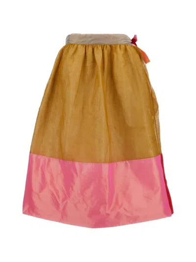 Daniela Gregis Patchwork Midi Skirt In Brown