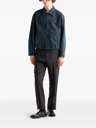 Prada Denim Blouson Jacket In Blue
