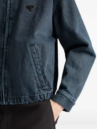 Prada Denim Blouson Jacket In Blue