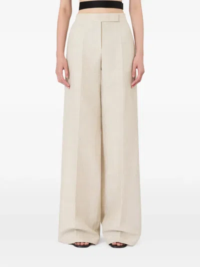 Max Mara High Waist Wide Leg Pleated Trousers In Neutral