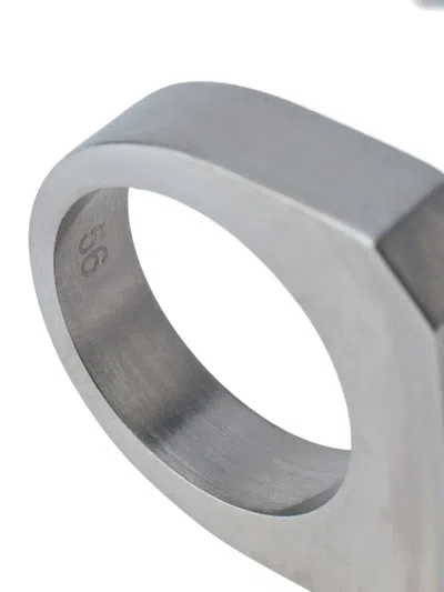 Rick Owens Brushed Rectangular Ring In Silver