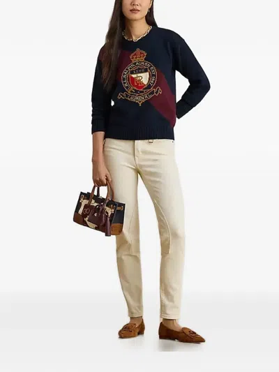 Ralph Lauren Womens Riednee Crest Combed Pull On Sweater In Black