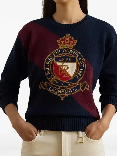 Ralph Lauren Womens Riednee Crest Combed Pull On Sweater In Black