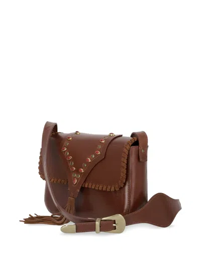 Fortela Kate Leather Handbag With Corals In Brown