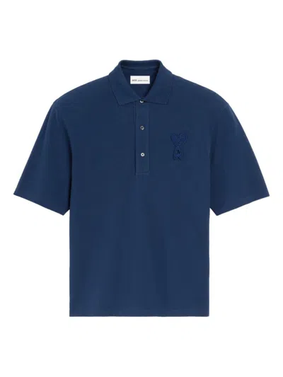 Ami Alexandre Mattiussi Blue Polo Shirt With Adc Patch Logo In Cotton Uomo In Multi