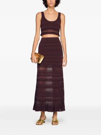 Sandro Andriane Pointelle Knit Maxi Skirt In Brown