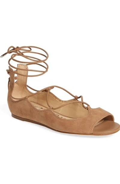 Sam Edelman Barbara Peep Toe Ghillie Flat In Beige