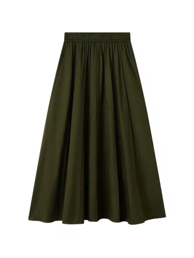 Joseph Womens Palm Leaf Manar Elasticated-waist Cotton-sateen Midi Skirt In Green