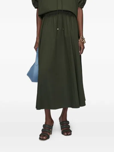 Joseph Womens Palm Leaf Manar Elasticated-waist Cotton-sateen Midi Skirt In Green