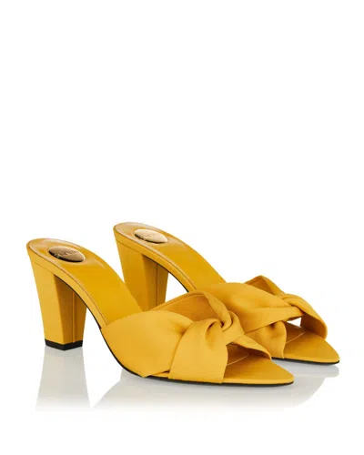 Saint Laurent Fabric Franciane Sandals Cone Heel Knotted In Yellow