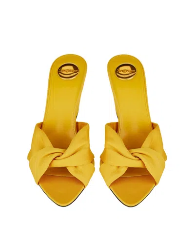 Saint Laurent Fabric Franciane Sandals Cone Heel Knotted In Yellow