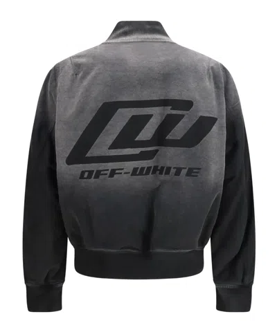 Off-white Washed Logo Denim Bomber Jacket In Black