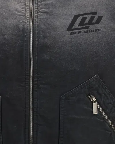 Off-white Washed Logo Denim Bomber Jacket In Black