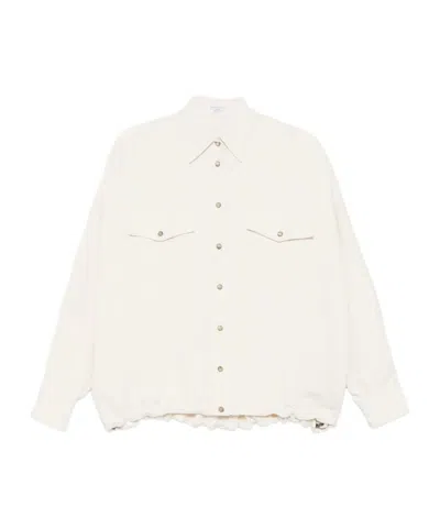 Brunello Cucinelli Flap-pocket Drawstring Shirt In White
