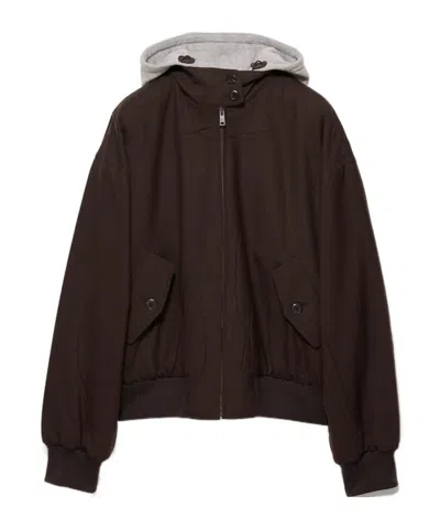 Prada Hooded Rush-stitch Jacket In Brown