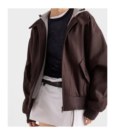 Prada Hooded Rush-stitch Jacket In Brown